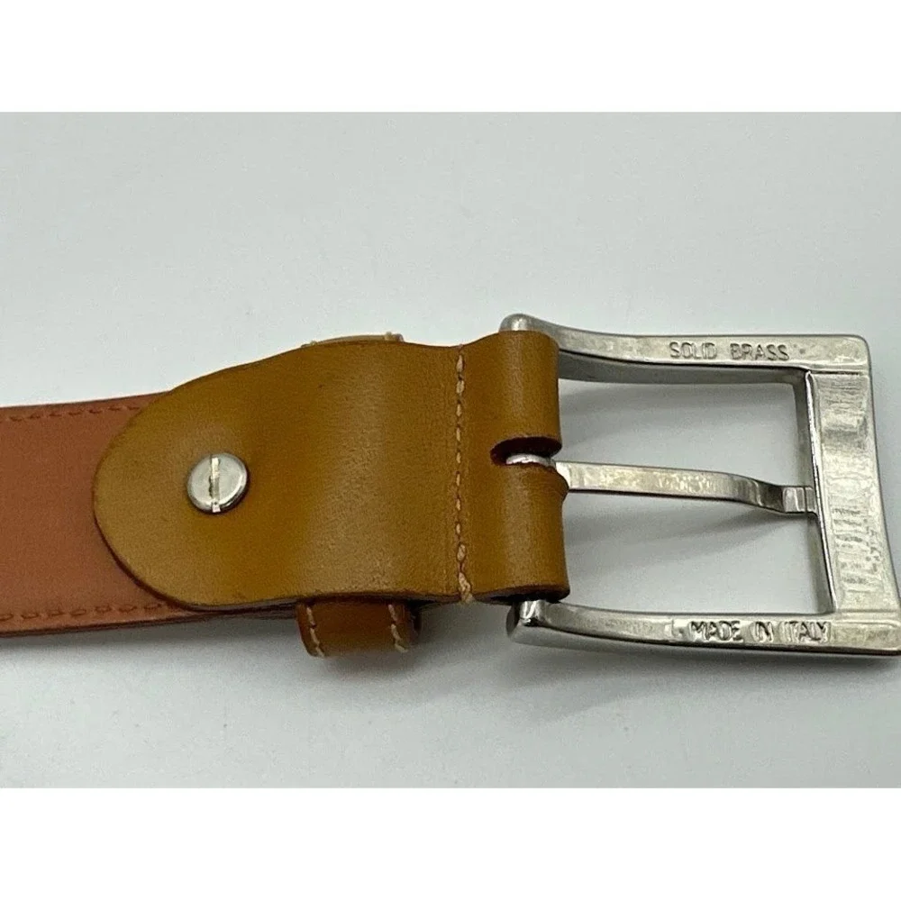Canali Mens Tan Brown Genuine Leather Belt Made in Italy Size 85/100 Solid Brass